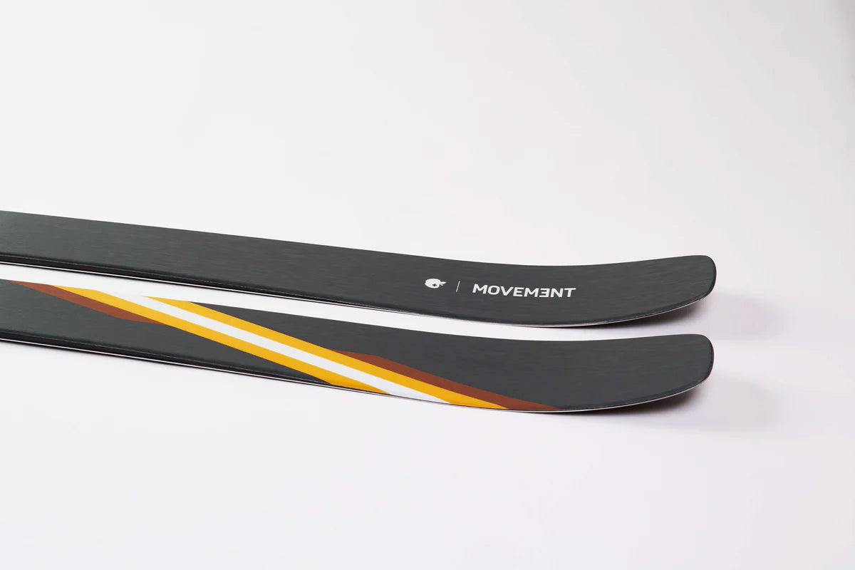 Skis, Powder Skis, Movement, Go 106, Tips of skis, Grey Orange and White stripe white background 